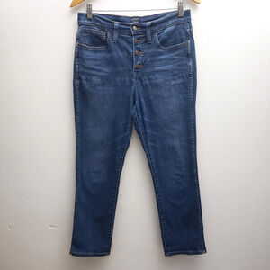 J Crew Womens High Rise Vintage Straight Jeans 28 Blue Button Fly Ankle Stretch